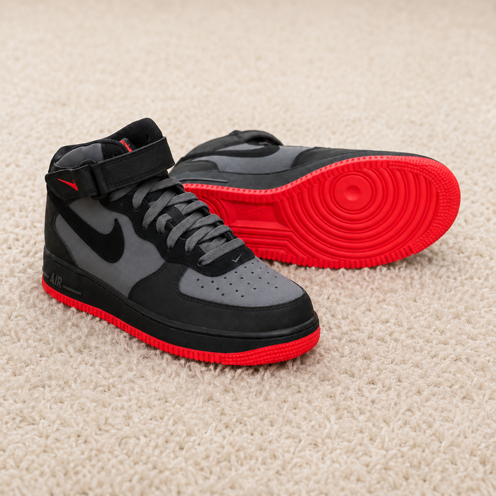 NIKE AIR FORCE 1 MID CINZA / PRETO / VERMELHO