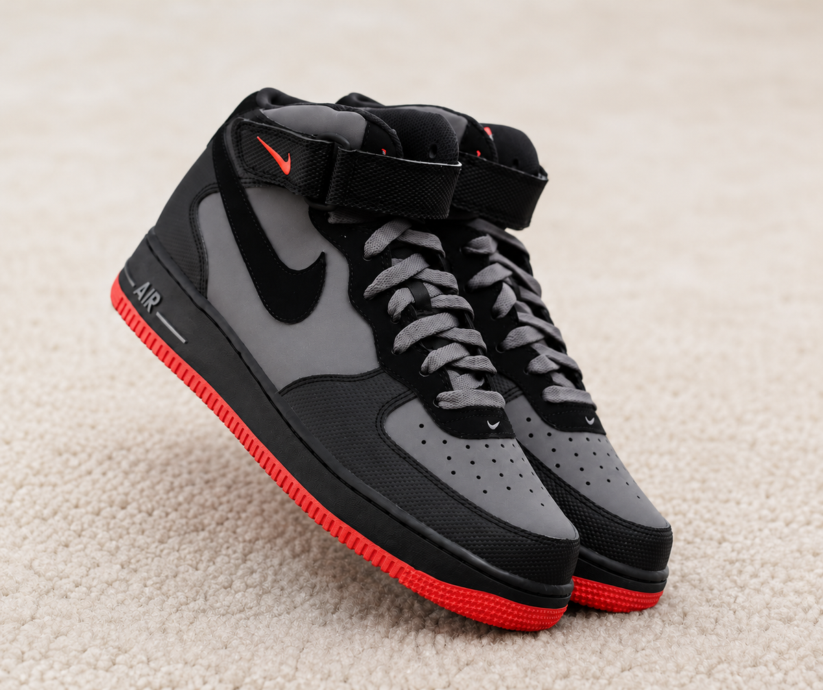 NIKE AIR FORCE 1 MID CINZA / PRETO / VERMELHO